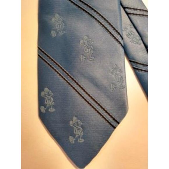 DISNEY Mickey Mouse  Blue with Dark Blue Striped Print Necktie Woven Tie - Picture 2 of 5